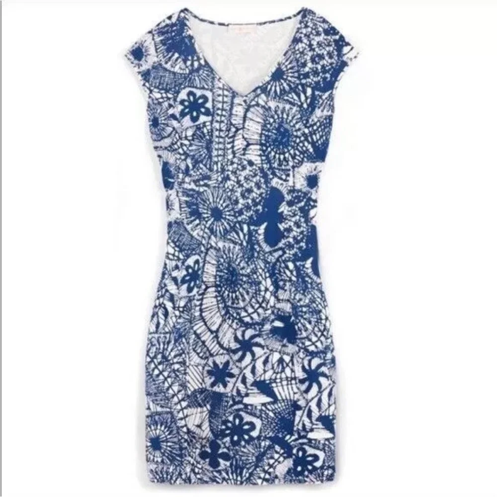 Tory Burch Baltic Sea Dream Catcher V-Neck Cap Sleeve Midi Dress Size XS